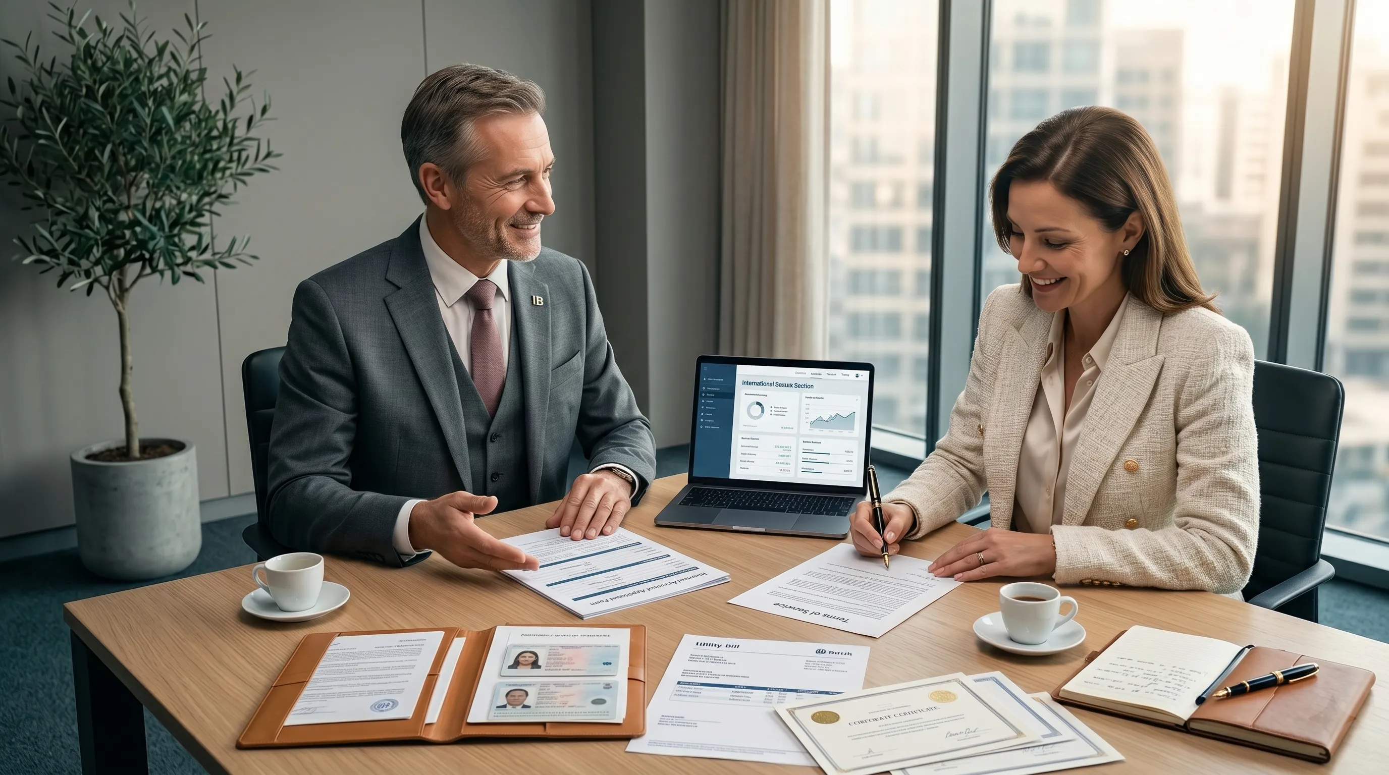 Reviewing documents for an international business account