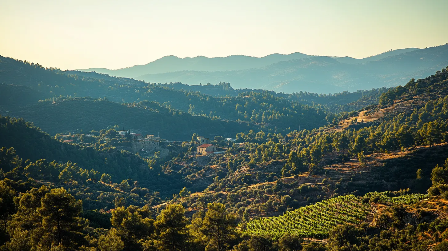 Cyprus landscape: Troodos Mountains and coastline