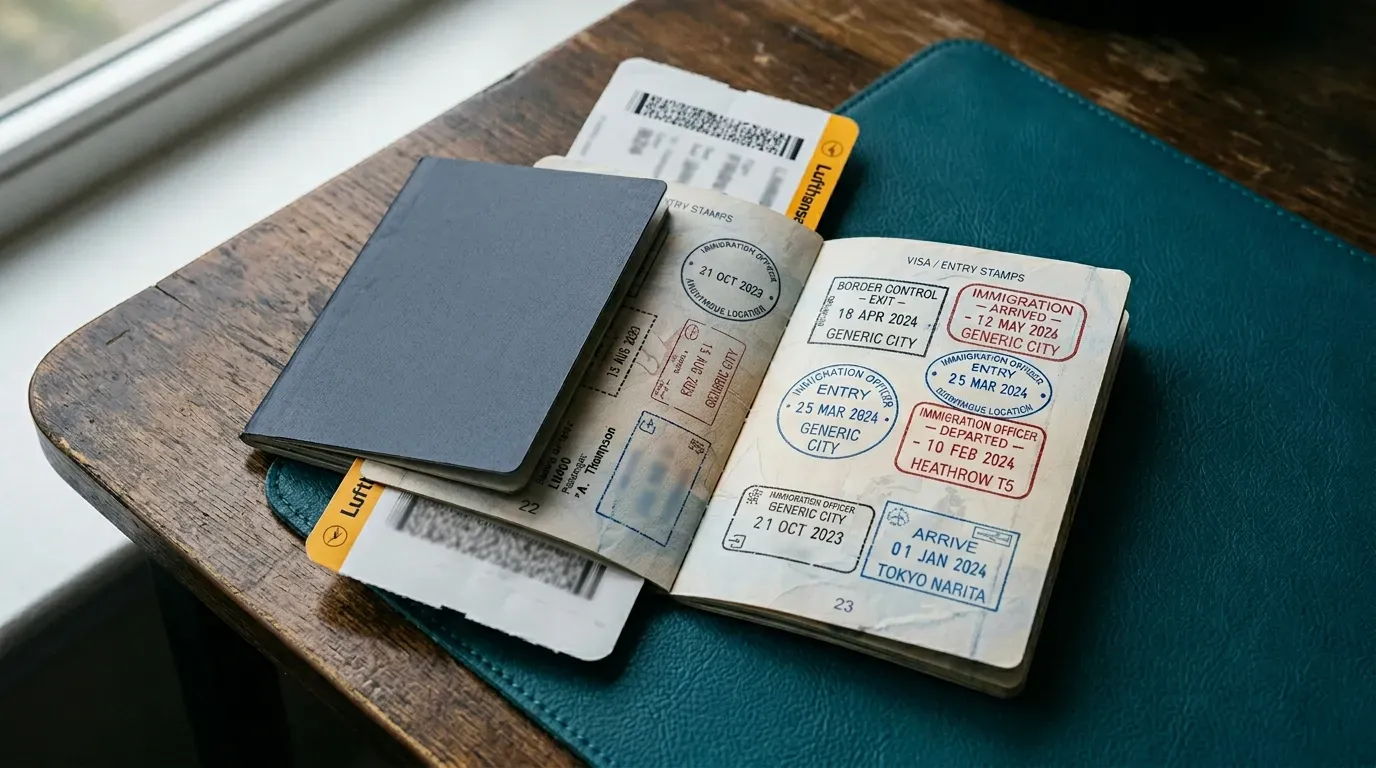 Passport with international entry stamps Passport with international entry stamps