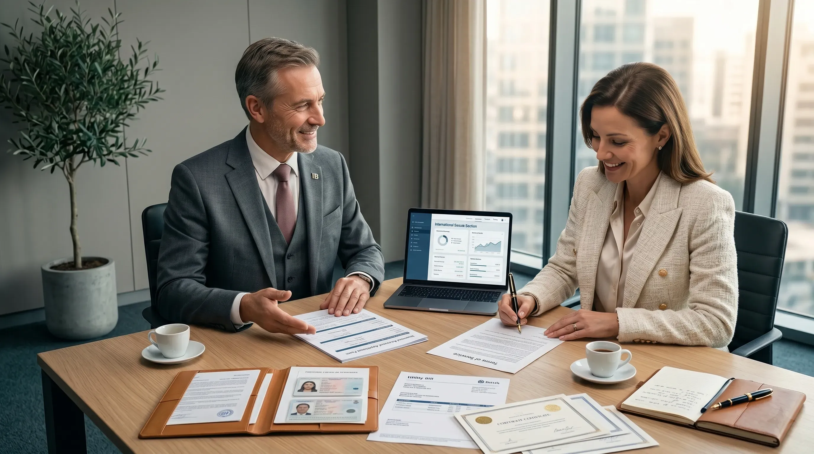 Reviewing documents for an international business account Reviewing documents for an international business account