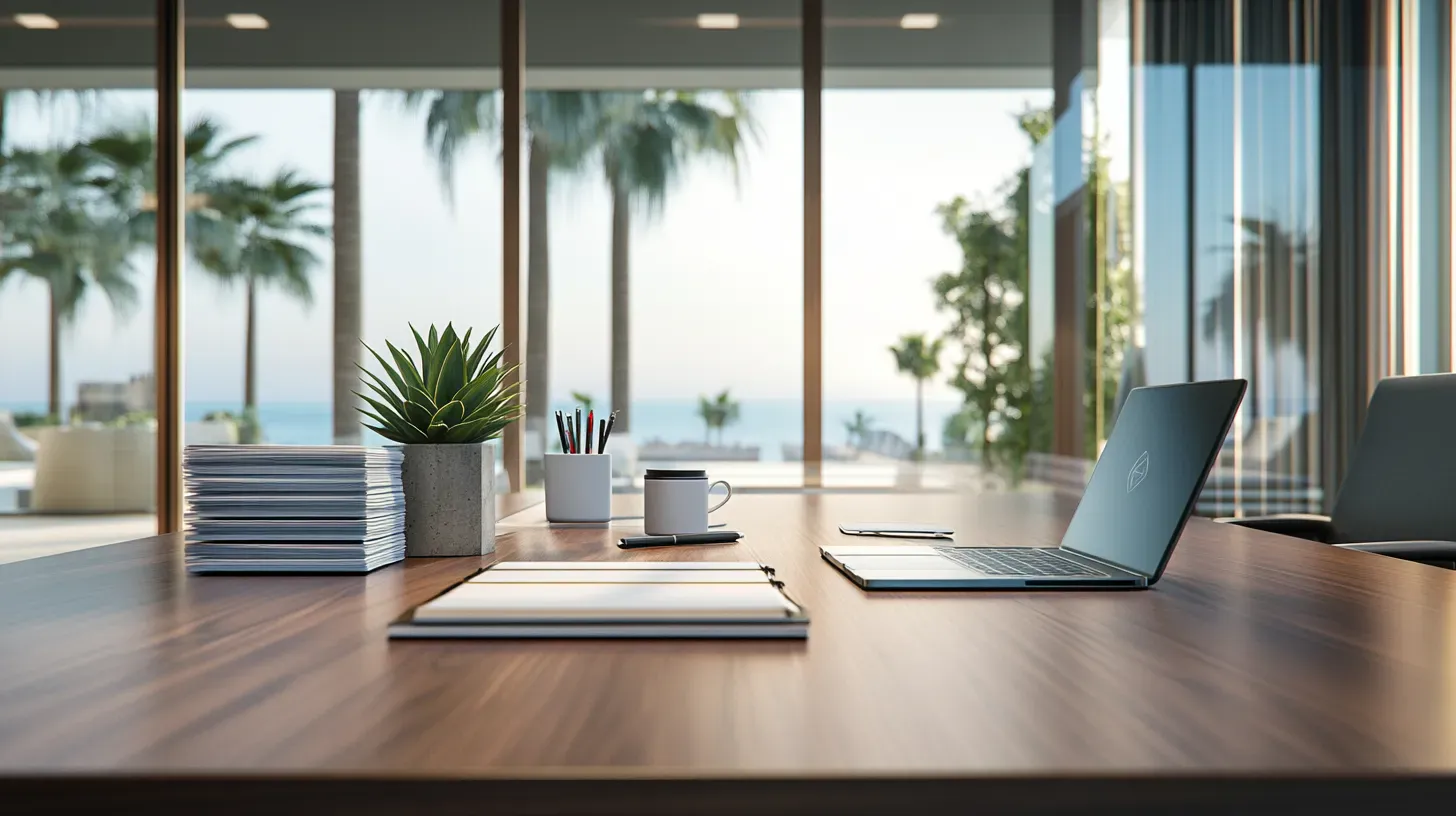 Cyprus office meeting table with sea view