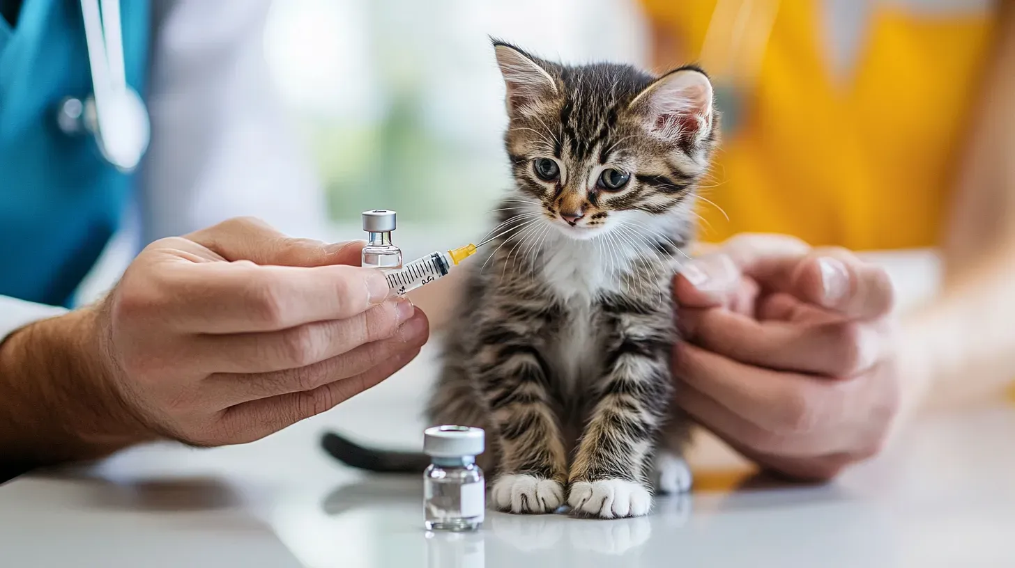 Kitten receiving its vaccination at the veterinary clinic Kitten receiving its vaccination at the veterinary clinic